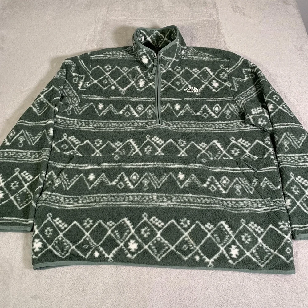 The North Face Jacket Mens 2XL Green Fleece 1/4 Zip Fair Isle Southerwestern XXL